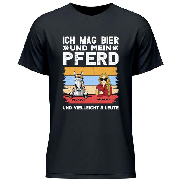 Ich mag Bier und mein Pferd - Personalisierbares T-Shirt