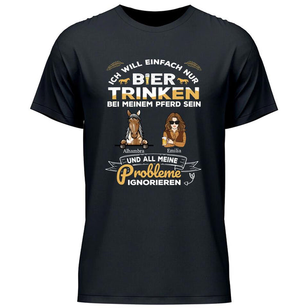 Bier trinken und bei meinem Pferd sein - Personalisierbares T-Shirt