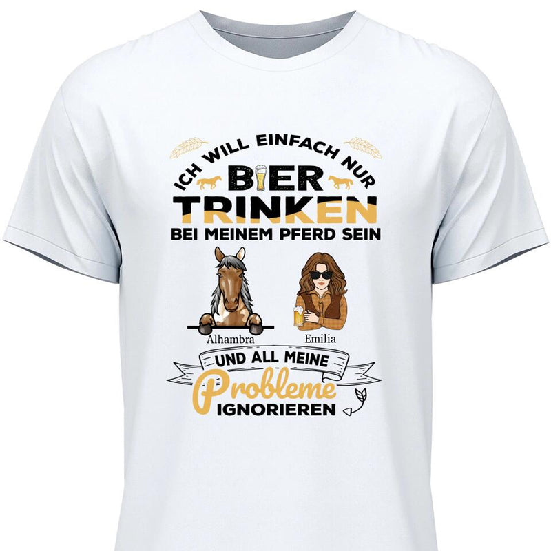 Bier trinken und bei meinem Pferd sein - Personalisierbares T-Shirt