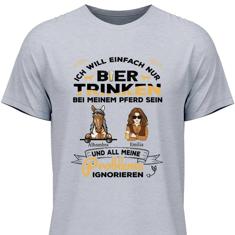 Bier trinken und bei meinem Pferd sein - Personalisierbares T-Shirt