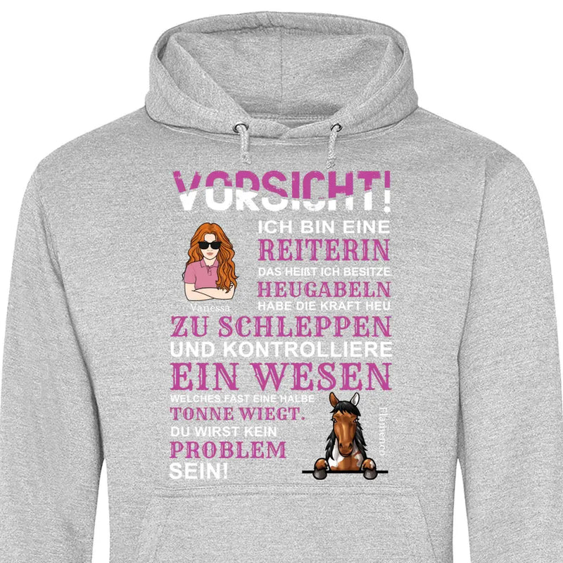 Vorsicht ich bin eine Reiterin - Personalisierbarer Hoodie (Unisex)