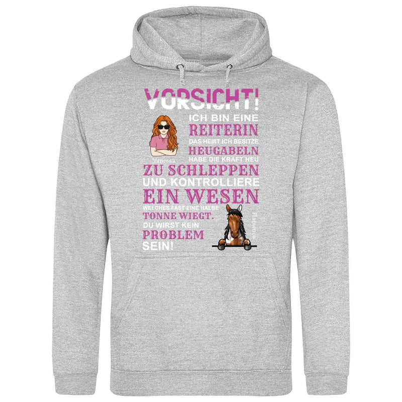 Vorsicht ich bin eine Reiterin - Personalisierbarer Hoodie (Unisex)