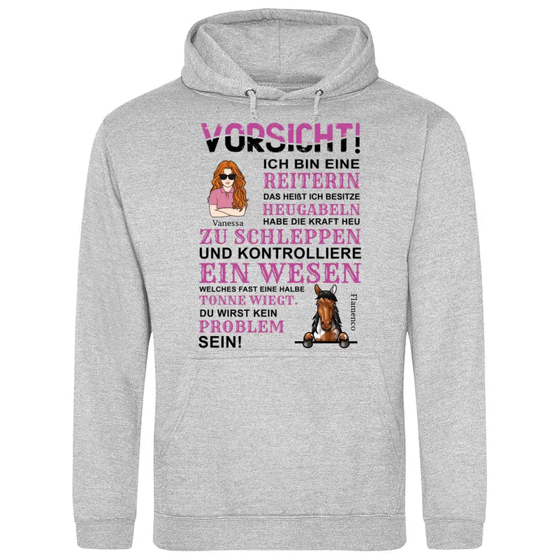 Vorsicht ich bin eine Reiterin - Personalisierbarer Hoodie (Unisex)