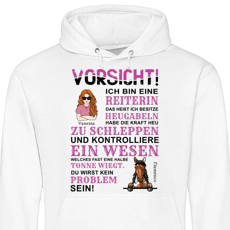 Vorsicht ich bin eine Reiterin - Personalisierbarer Hoodie (Unisex)