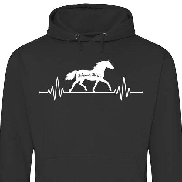 Herzschlag Pferde Name - Personalisierbarer Hoodie (Unisex)