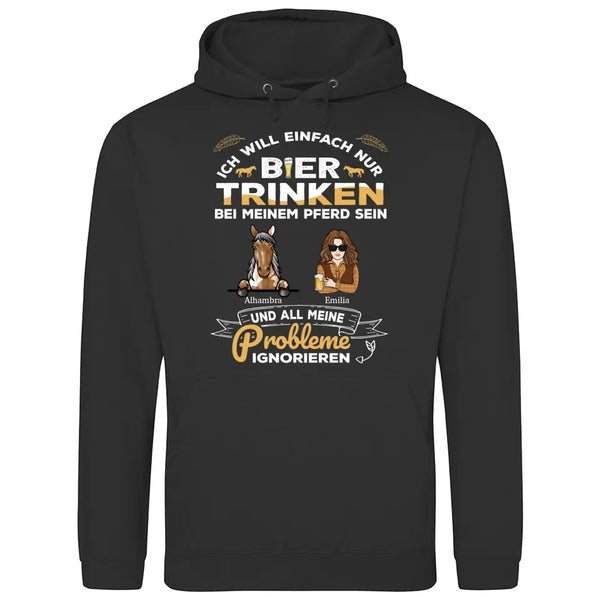 Bier trinken und bei meinem Pferd sein - Personalisierbarer Hoodie (Unisex)