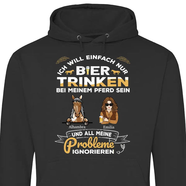 Bier trinken und bei meinem Pferd sein - Personalisierbarer Hoodie (Unisex)