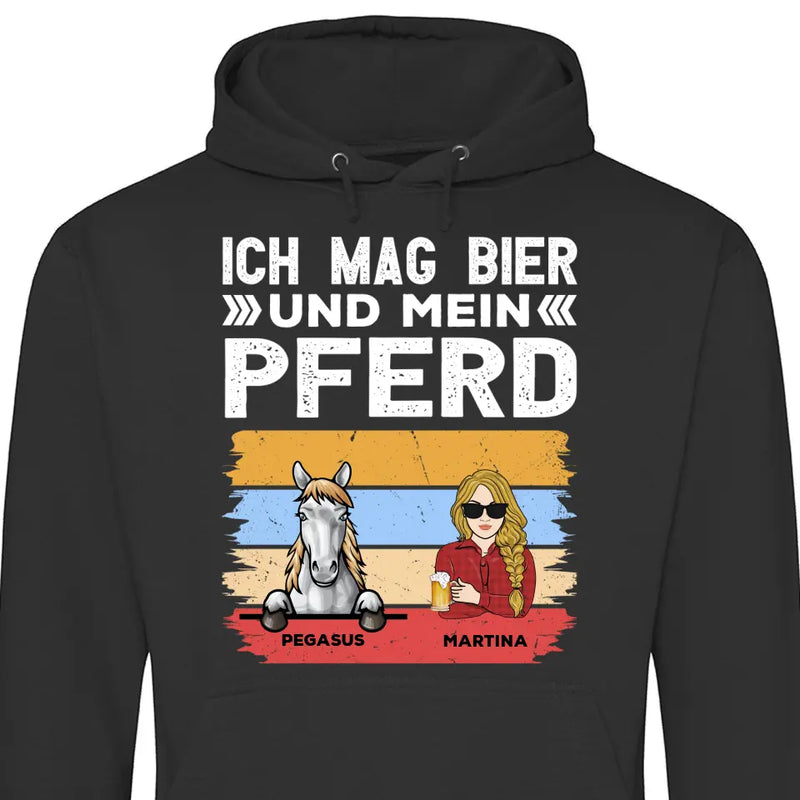 Ich mag Bier und mein Pferd - Personalisierbarer Hoodie (Unisex)