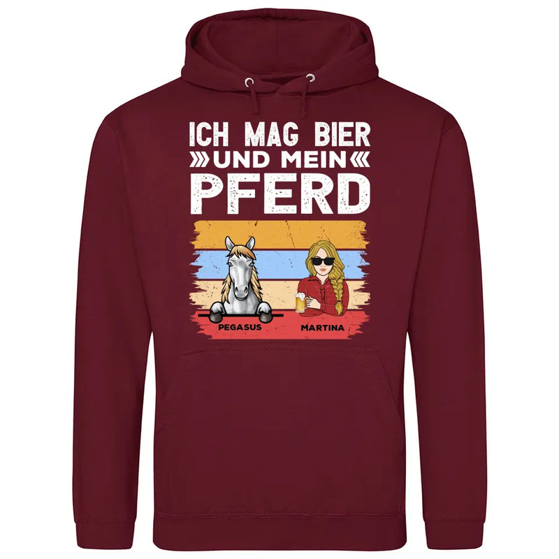 Ich mag Bier und mein Pferd - Personalisierbarer Hoodie (Unisex)