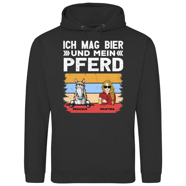 Ich mag Bier und mein Pferd - Personalisierbarer Hoodie (Unisex)