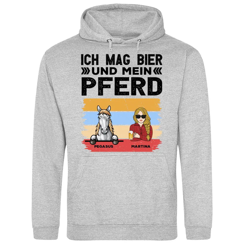 Ich mag Bier und mein Pferd - Personalisierbarer Hoodie (Unisex)