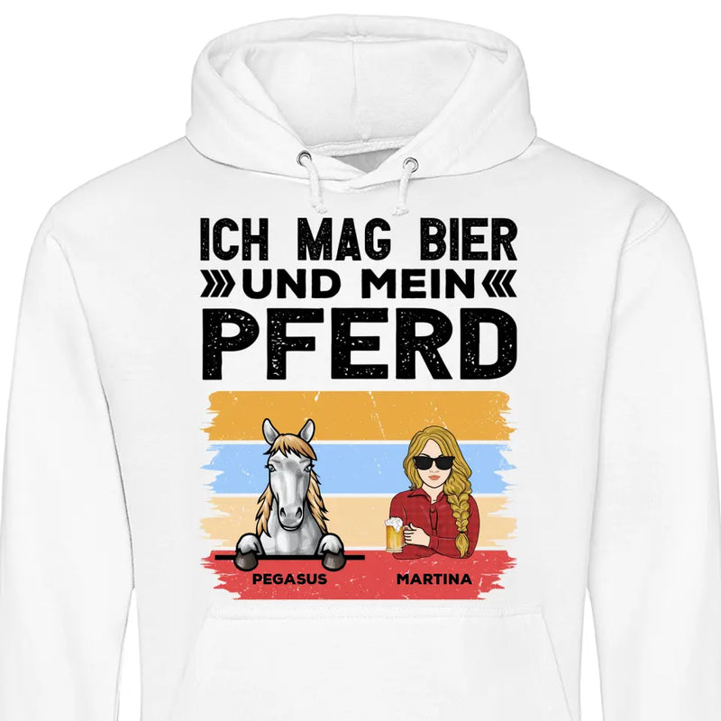 Ich mag Bier und mein Pferd - Personalisierbarer Hoodie (Unisex)