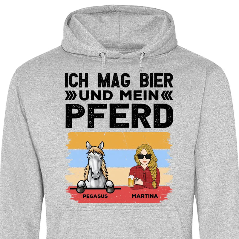 Ich mag Bier und mein Pferd - Personalisierbarer Hoodie (Unisex)