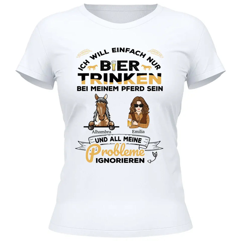 Bier trinken und bei meinem Pferd sein - Personalisierbares T-Shirt