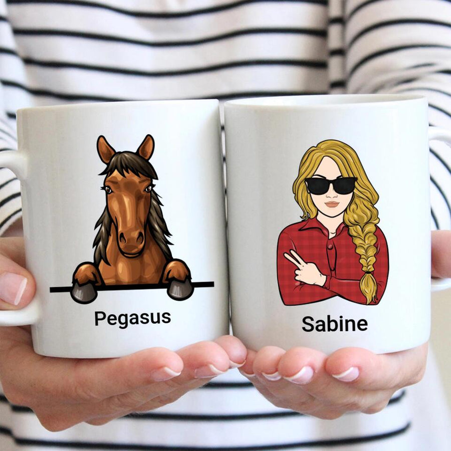 Keramik-Tasse 'Ich Denke An Reiten' – 300 Ml, Schwarz-weiß, Spülmaschinengeeignet